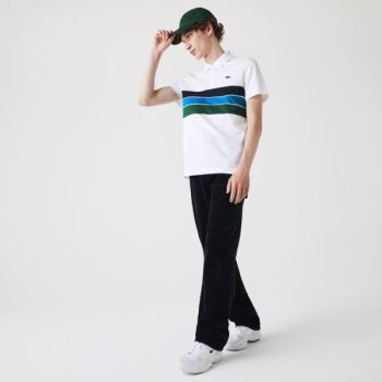 Lacoste SPORT Tricolor Paneled Lightweight Cotton Polo Shirt - Polo Pánské Bílé / Zelene / Blankyt /